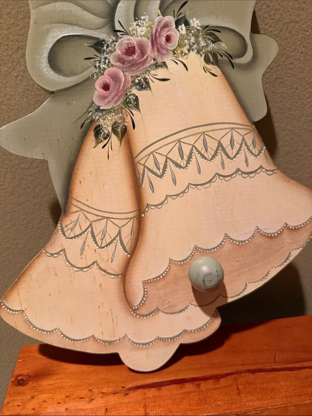 Vintage Musical Wedding Bells Wall Plaque Pink Roses Cottage Decor Music Box